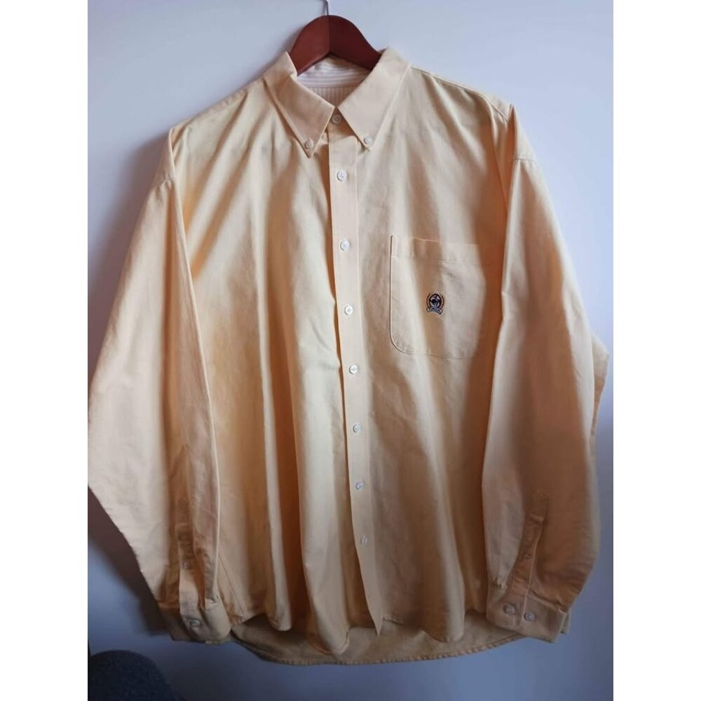 Vintage Clinch Button-Down Shirt XL Yellow Striped 100% Cotton Made In Mexico